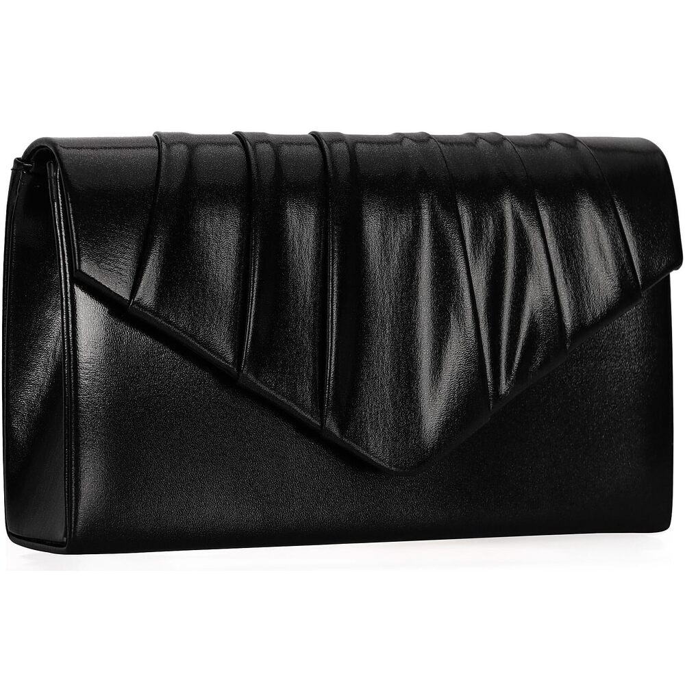 6556 Evening Clutch Purse - Shimmering Metallic PU Leather Pleated Flap